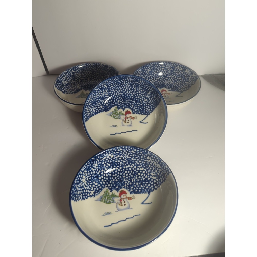 Set of 4  Retired Thomson Pottery Snowman Christmas Stoneware 6" Bowls